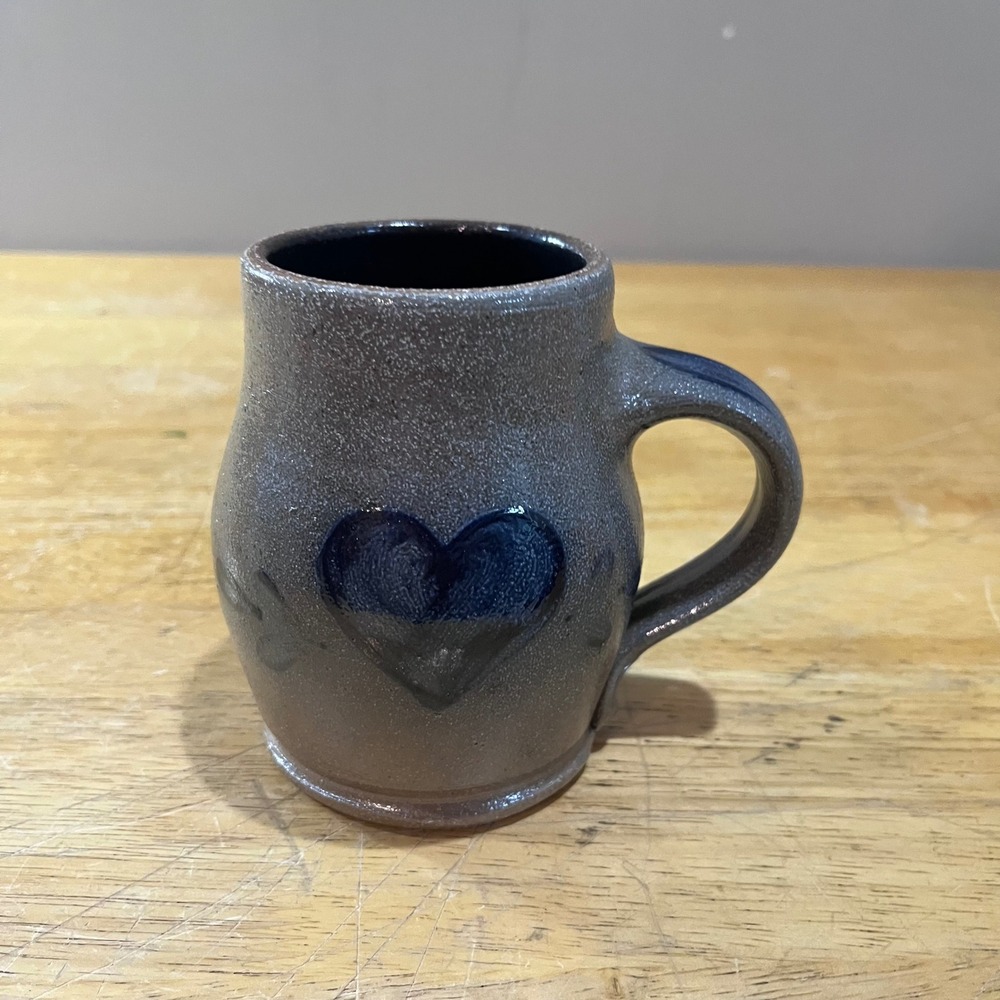 Vtg 1988 Rowe Pottery Works Salt Glaze Heart‎ Mug Cambridge WI Farmhouse Decor